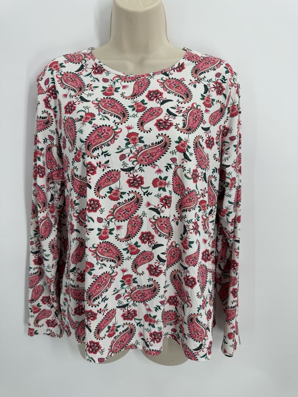 Lands End Top Womens Size Small Green Pink Paisley Rashgaurd XL